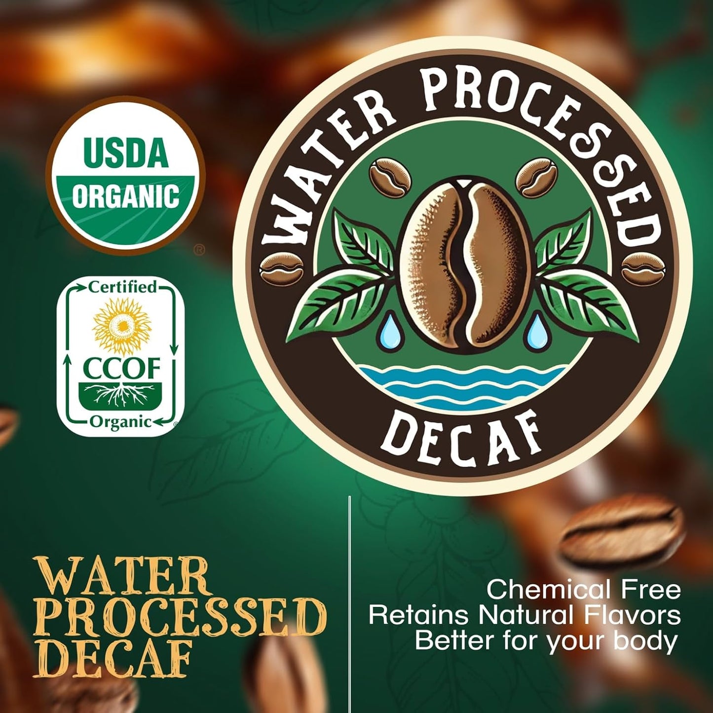 The Bean Organic Coffee Company Water Processed DECAF Vanilla Bean, Medium Roast, Whole Bean Coffee, 16-Ounce Bag