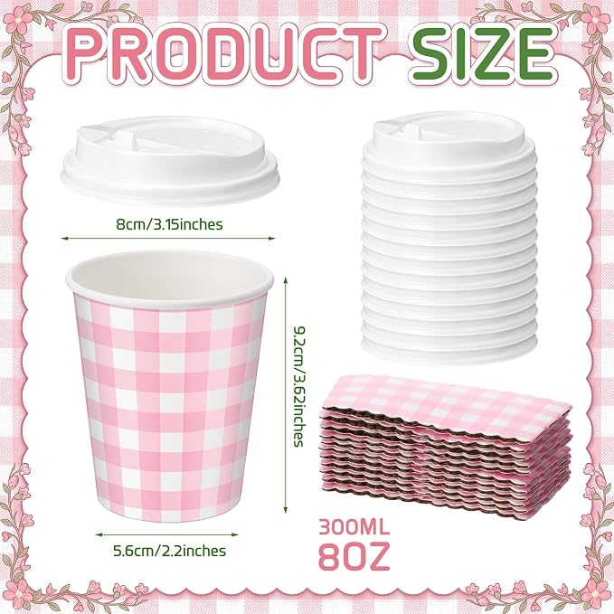 Mimorou 48 Set Pink Gingham Disposable Coffee Cups - Image 2