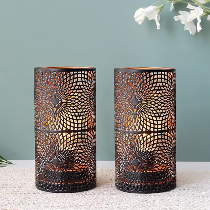 JHY DESIGN Set of 2 Black Table Metal lamp Battery Powered Cordless Accent Light - Image 4