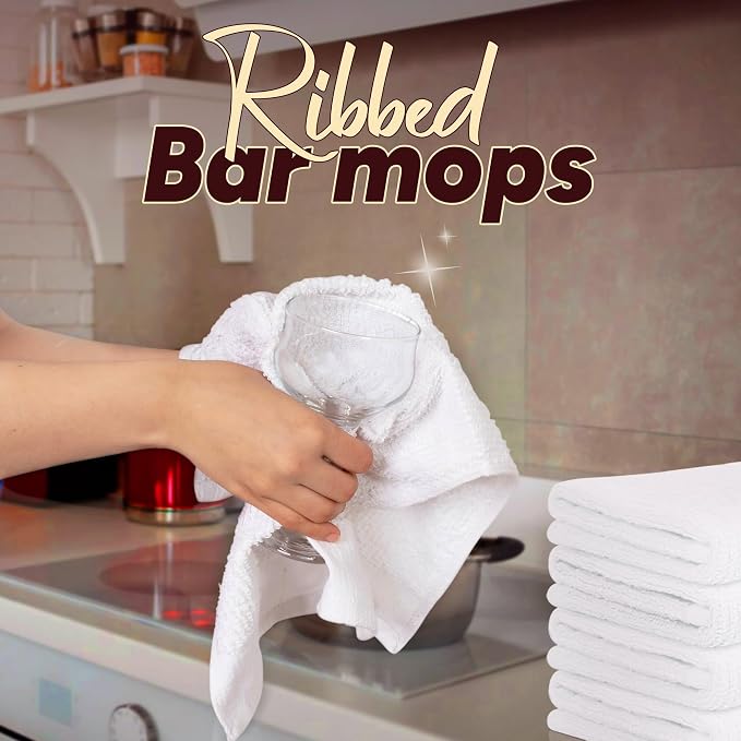 Avalon Towels Ribbed Bar Mop Towels 16x19 Absorbent and Durable White Bar Towels - Image 3