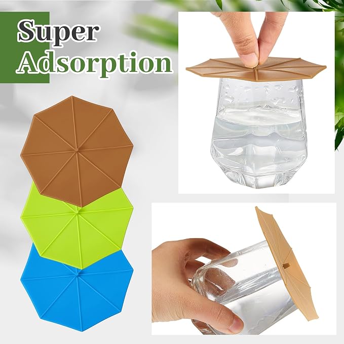 Patelai 6 Pcs Silicone Cup Covers 4.13 Inch Umbrella Coffee Cup Lid Reusable - Image 3