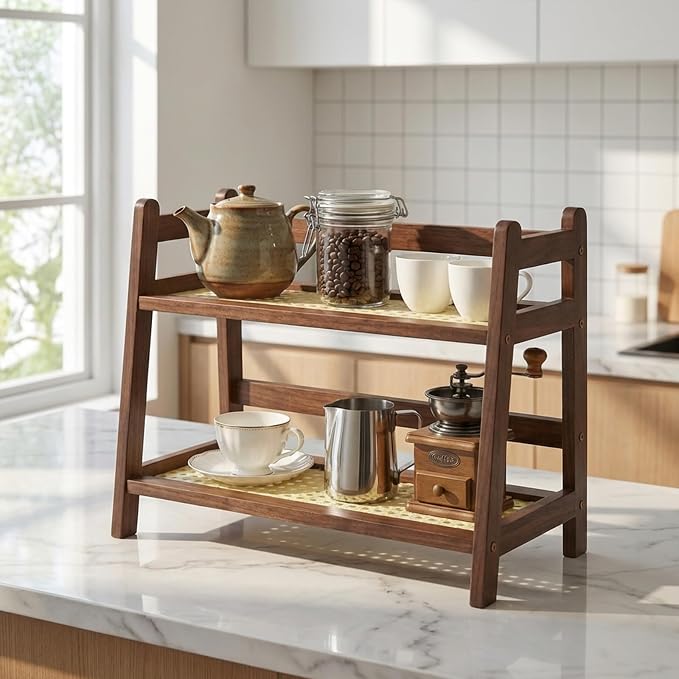 Wooden Matcha Station, 2 Tier Coffee Bar Station Organizer - Image 3