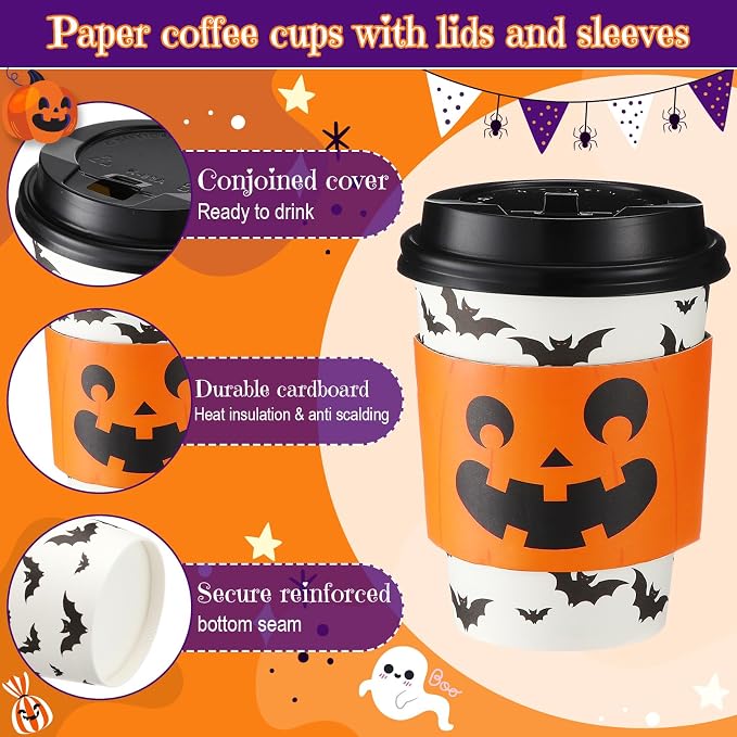 Umigy 100 Pack Halloween Disposable Coffee Cups 12 oz Paper Coffeeware - Image 4