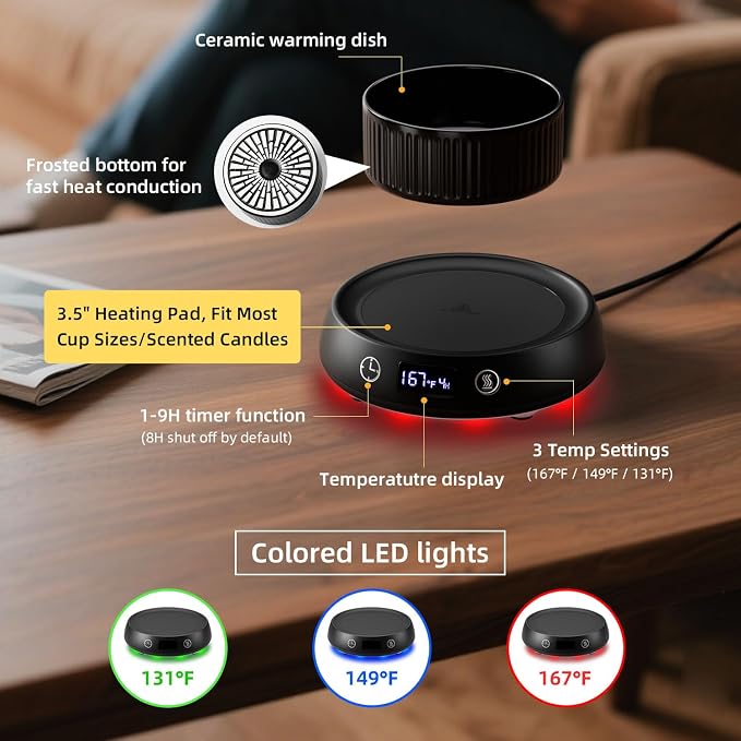 Mug Warmer for Desk, Electric Coffee Cup Warmer Candle Warmer 1-9H Delay Start - Image 5