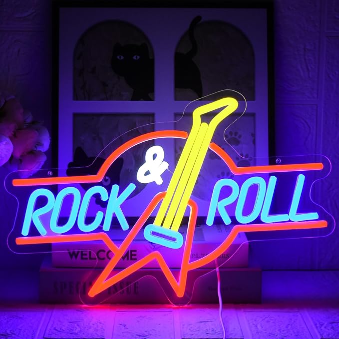 Rock Roll Neon Sign Guitar Neon Sign Led Neon Light by UExnkj-Y