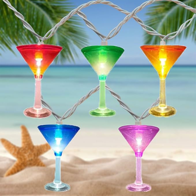Cocktail Glass String Lights, 8.5Ft Tropical Beach Themed Wine Glass String - Image 9