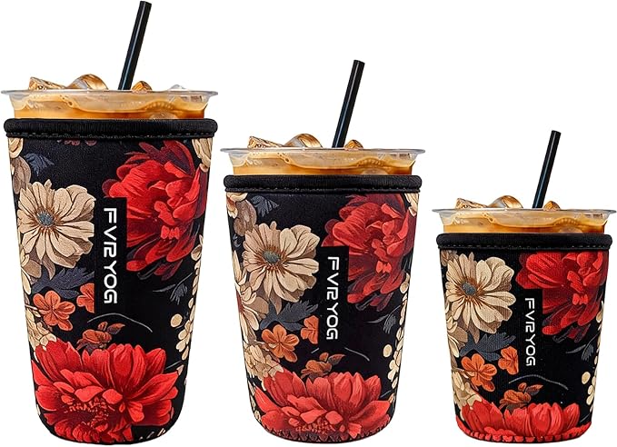 3 Pack Reusable Insulated Neoprene Iced Coffee Sleeves & Coffee Cup Holder by Fvryog