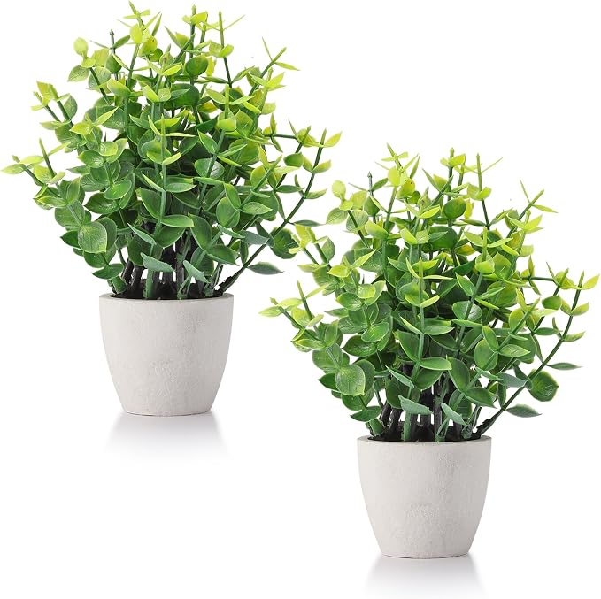 FAVOWREATH 2 Pack Fake Plants Ceramic Mini Artificial Greenery Potted Plants by FAVOWREATH