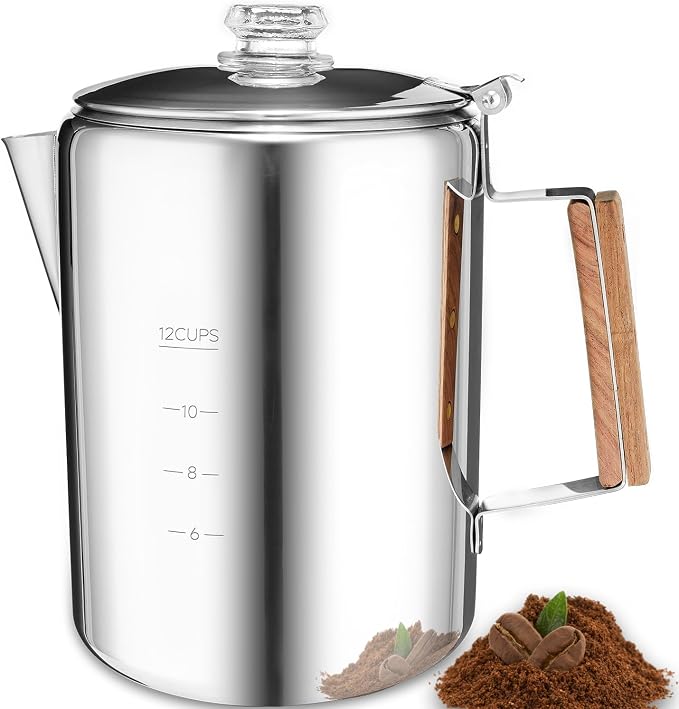 MEREZA Camping Percolator Coffee Pot 12 Cup Stove Top Coffee Percolator Non by MEREZA