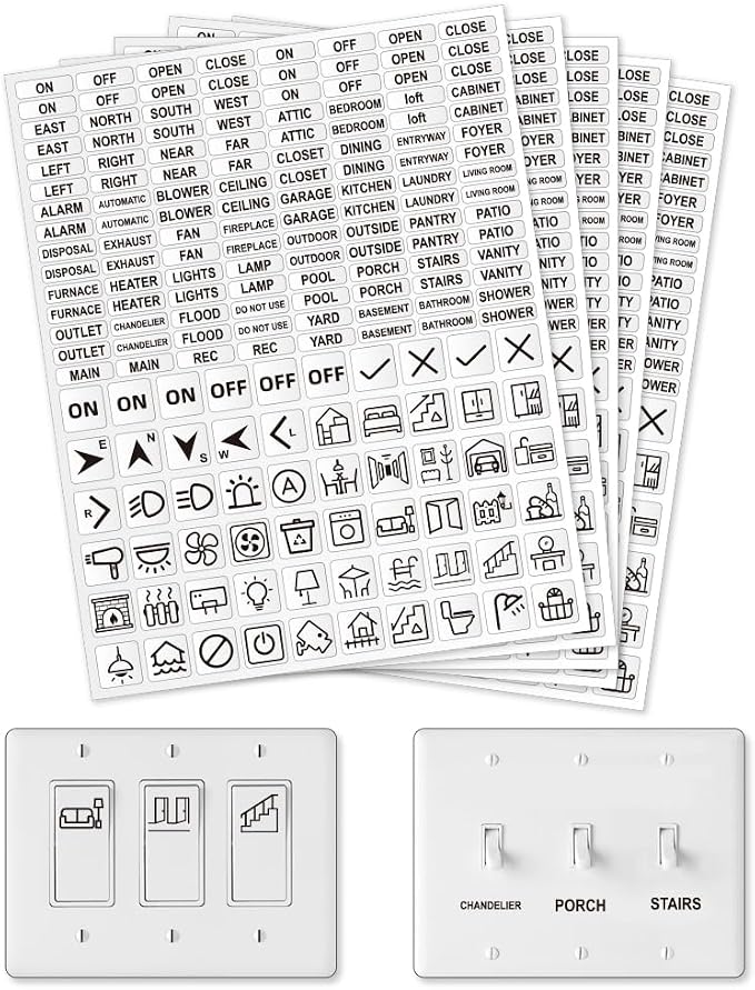 900 Pcs Light Switch Sticker Labels, 2 Styles Transparent Switch ID Stickers by GOMAKERER