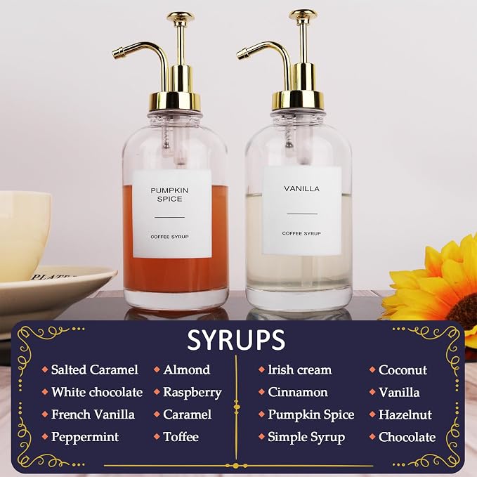 2Pack Coffee Syrup Dispenser, 16.9 oz Transparent Glass Bottles - Image 5