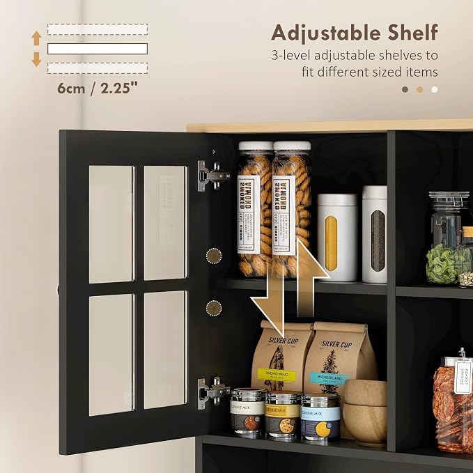 HOMCOM Kitchen Pantry Storage Cabinet, Large Countertop, Glass Doors and - Image 7