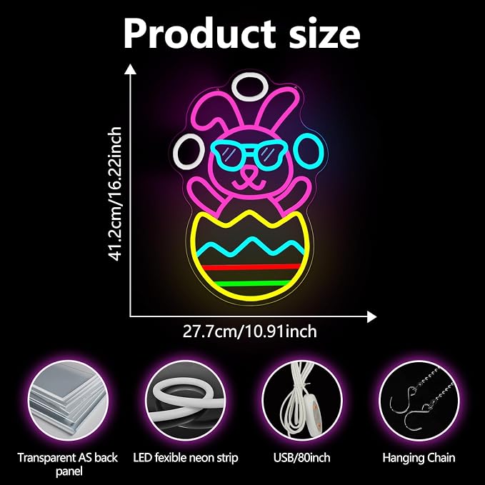 Easter Neon Sign for Wall Decor Bunny Throwing Eggs Led Sign Animated Bunny - Image 5