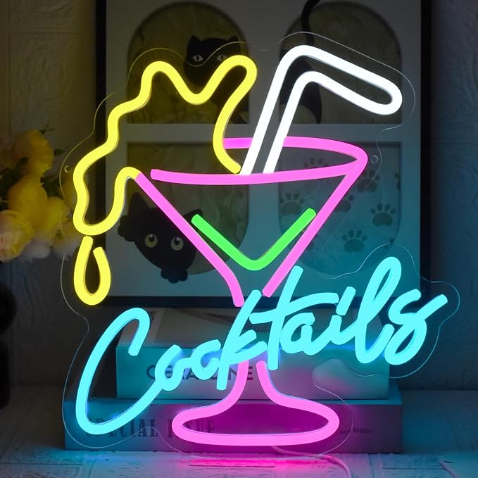 Cocktail Neon Sign for Wall Decor Bar LED Light up Signs Dimmable Cocktails by UExnkj-Y