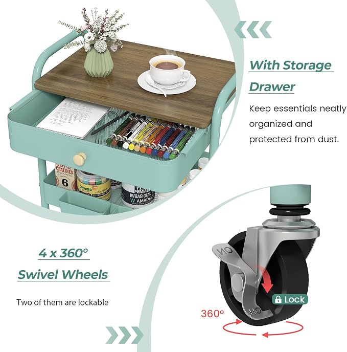 danpinera 3 Tier Rolling Cart, All-in-One Art Cart Organizer on Wheels - Image 3