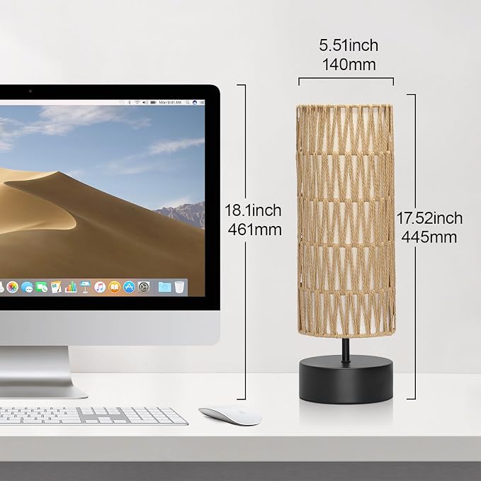 Rattan Table Lamp, Touch Control Bedside Table Lamp - Image 4
