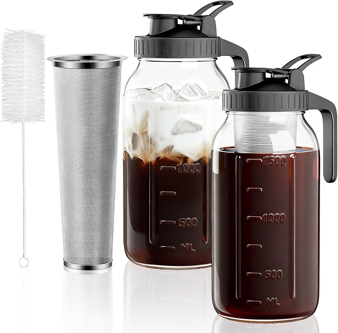 2-Pack Cold Brew Coffee Maker - 64oz Mason Jar Pitcher by VA1KENE