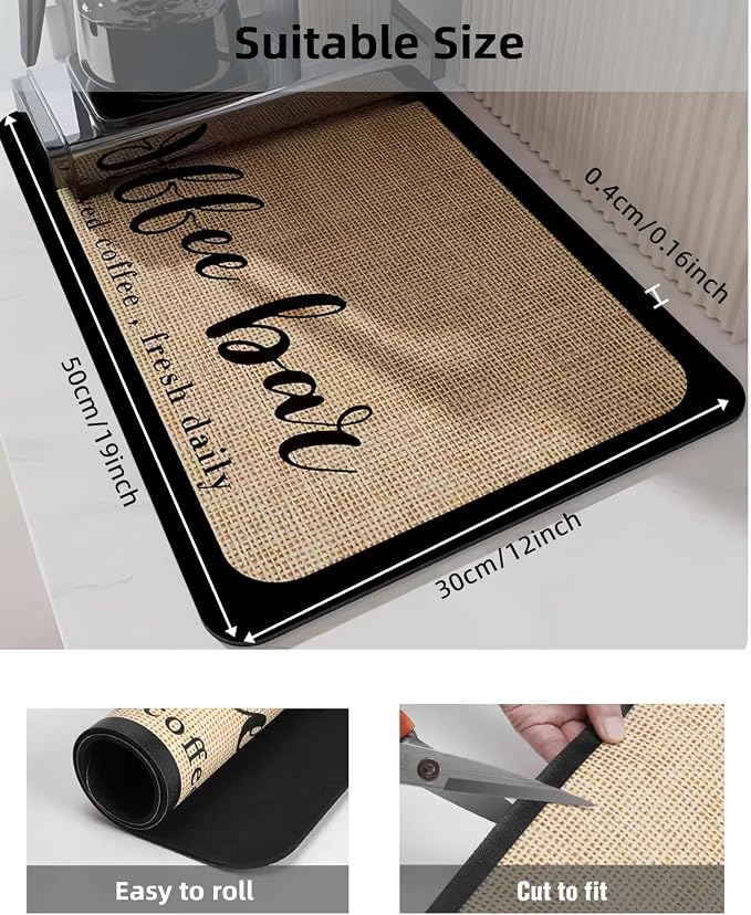 Coffee Mat 12"x19" Coffee Bar Mat Rubber Backed Bar Accessories Super Absorbent - Image 5