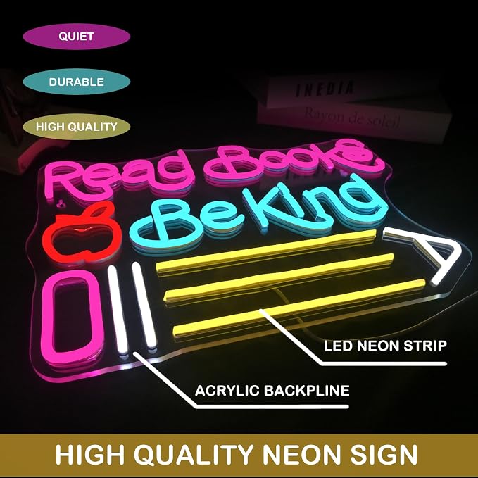 Read Books Be Kind Neon Sign Adjustable Brightness Student LED Neon Light Light - Image 3