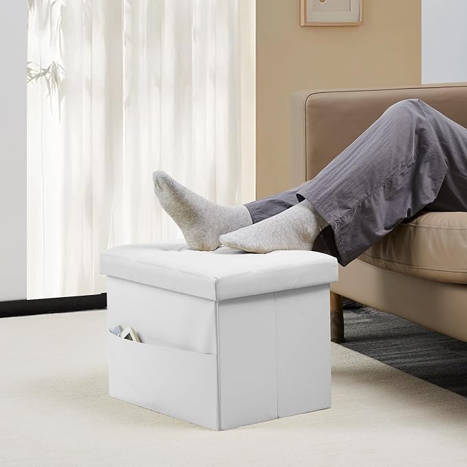 Bsketa Storage Ottoman Foot Rest Stool, Small Leather Storage Ottomans Bench - Image 2