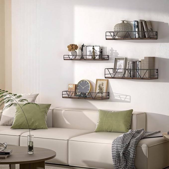 Amaoot Floating Shelves Set of 4, Home Wood Wall Shelf, Farmhouse Shelf - Image 2