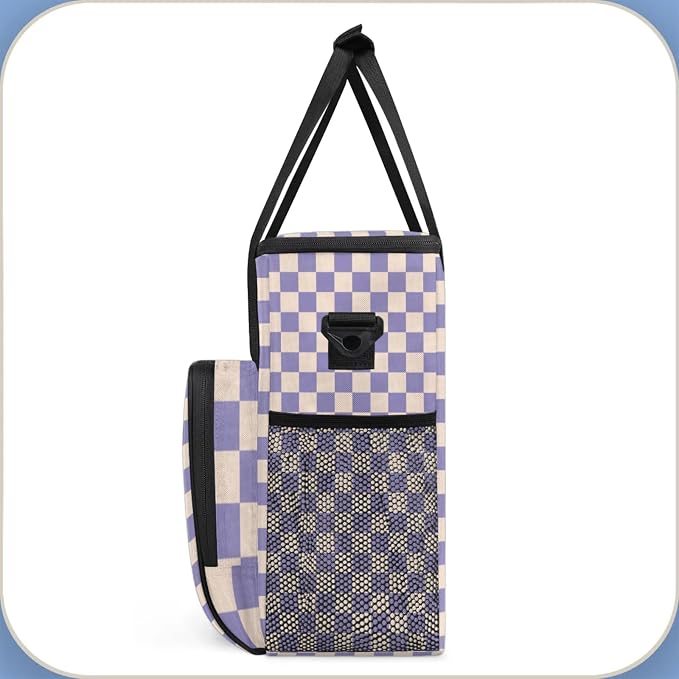 Checkerboard Purple Coffee Maker Carrying Bag, Waterproof Insulated Leakproof - Image 4