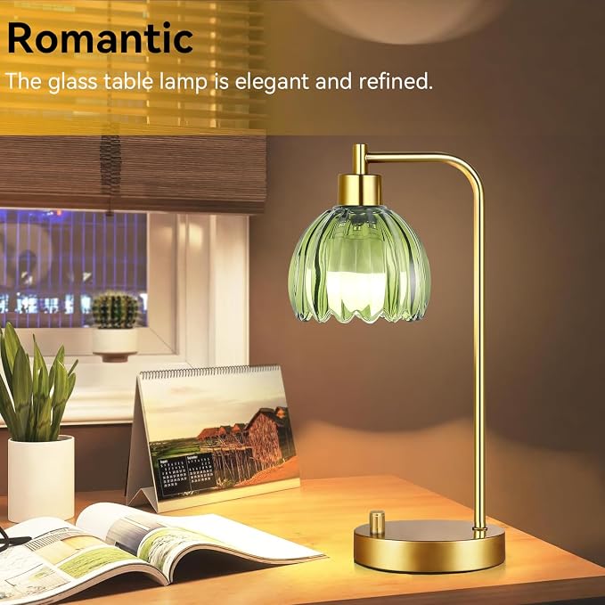 ILLMTW Green Table Lamp Set of 2, Small Glass Bedside Lamps Dimmable Boho - Image 3