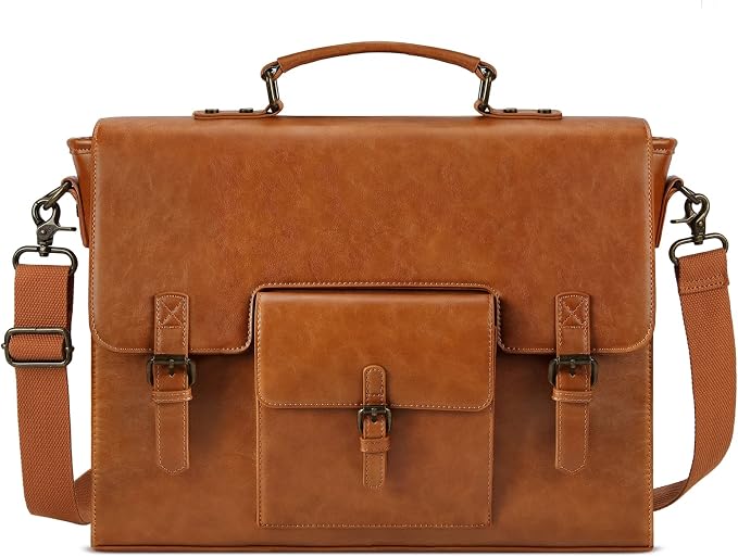 Leather Messenger Bag for Men 15.6 Inch Waterproof Vintage Leather Laptop by KTMOUW