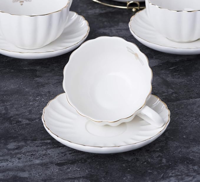 Jusalpha Porcelain Tea Set- 8 OZ White Coffee Cup/Teacup, Teapot and Creamer set - Image 2