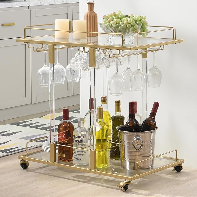 Bar Cart for Home Bar Chrome Serving Cart by FERFALDER