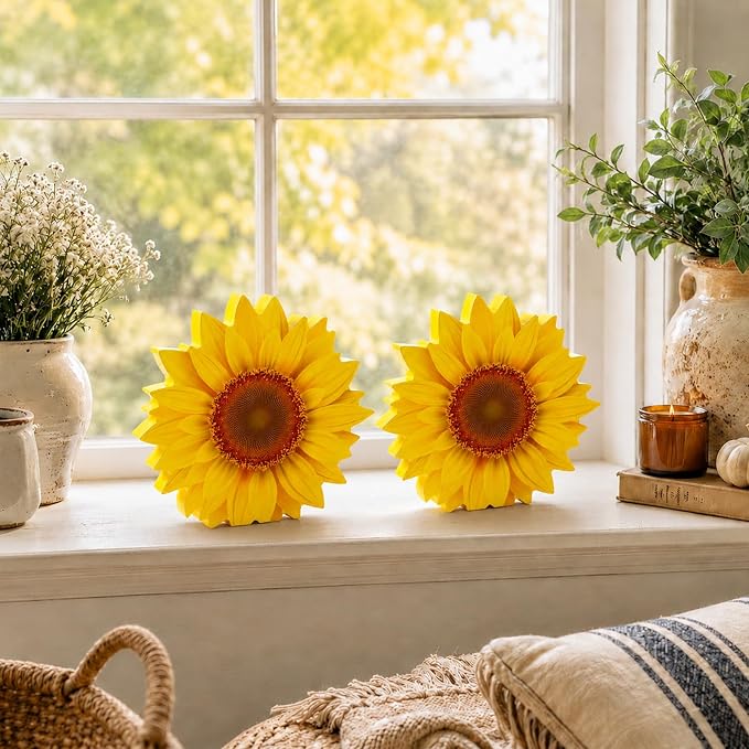 3 Pcs Sunflower Tabletop Decor Set, 0.6” Thick Rustic Wooden Sunflower Cutout - Image 6