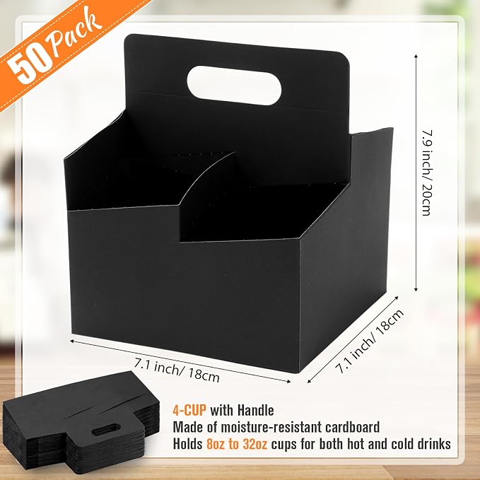 Jetec 50 Pcs 4 Cup Black Drink Carrier - Image 2