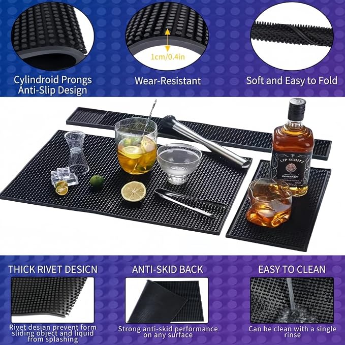 Bar Mat Set of 3 Rubber Bar Service Spill Mat - Image 4