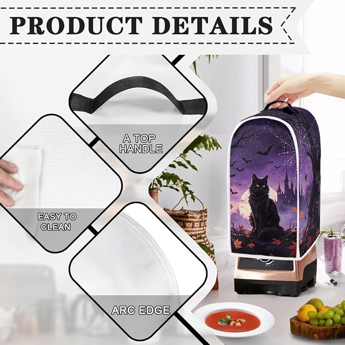 Leaves Black Cat Blender Dust Cover, Anti Fingerprint Polyester Stand Mixer or - Image 4
