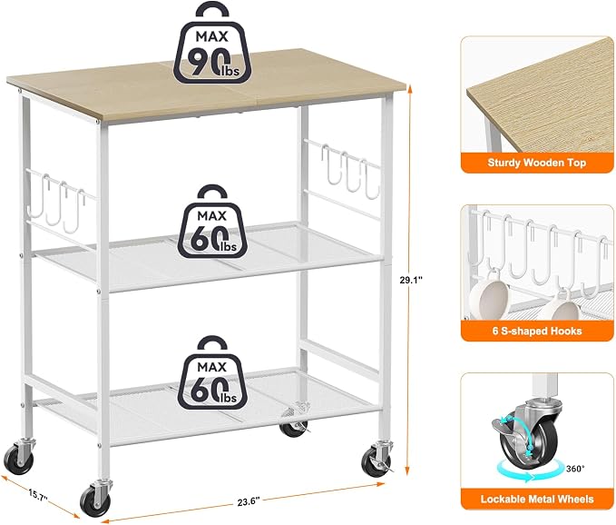 NTE Rolling Kitchen Microwave Cart, 3 Tier Microwave Stand - Image 2