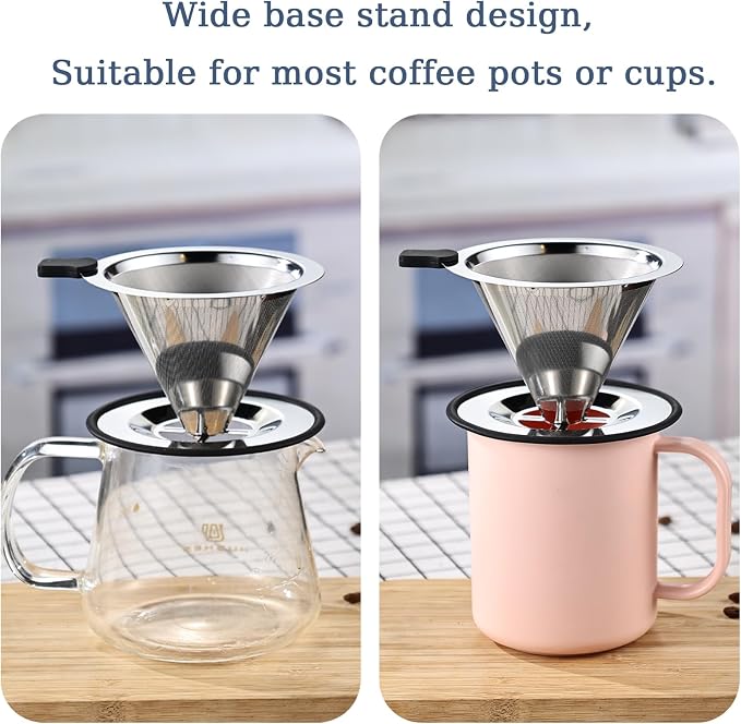 Pour Over Coffee Filter Dripper, Stainless Steel Metal Cone Coffee Filter | - Image 4