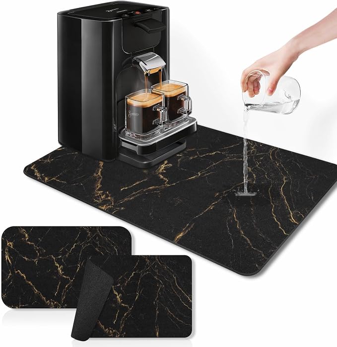 Arttown Coffee Mat for Countertops, Marble Black Gold Dish Drying Mat 2 Pcs for by Arttown