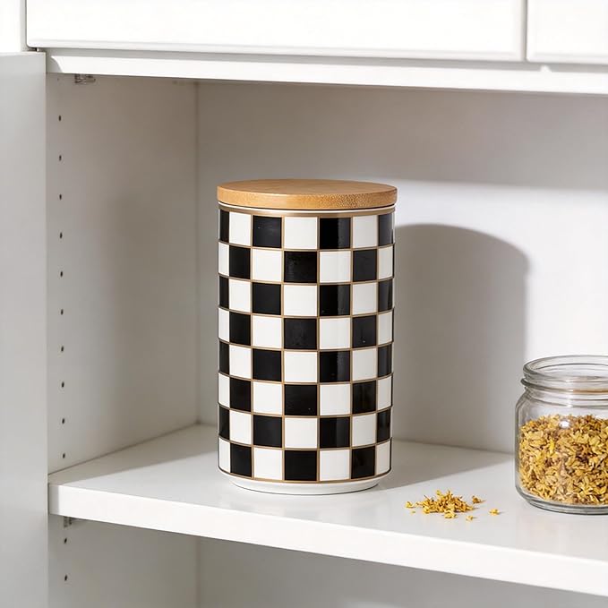 Kitchen Countertop Ceramic Checkered Canisters, Airtight Kitchen Canisters - Image 4