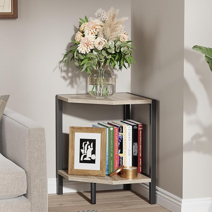 Corner Shelf Stand, 2 Tier Industrial Corner Bookshelf - Image 2