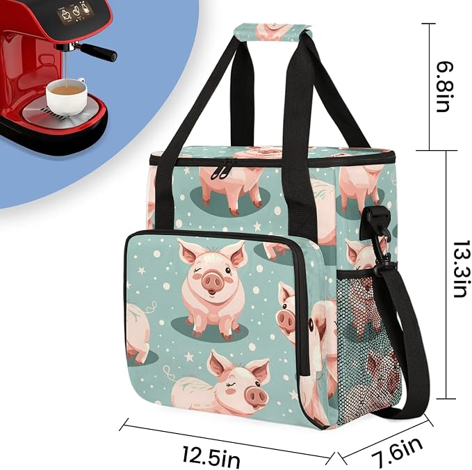 Pig Coffee Maker Carring Bag, Large Insulated Storage Organizer Case Tote Bags - Image 2
