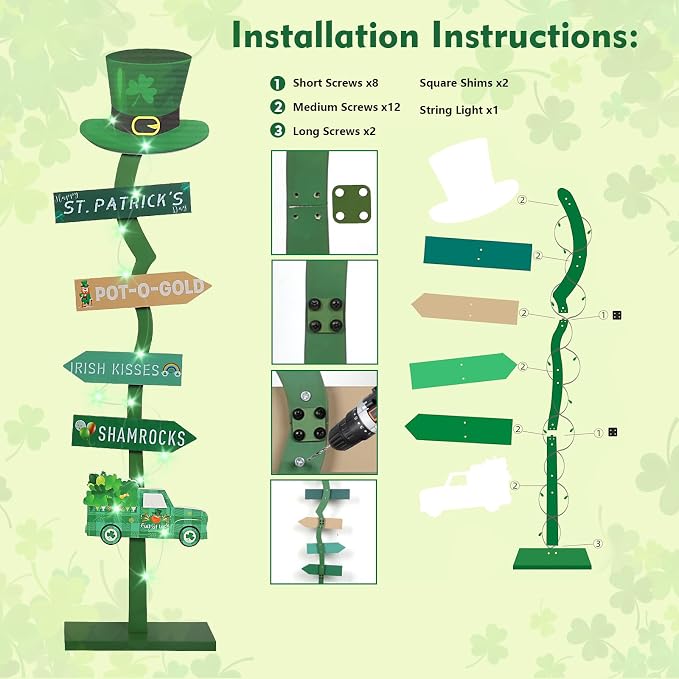 43.8" Lighted Wooden St. Patrick's Day Porch Sign Leprechaun Hat Shamrock Irish - Image 5