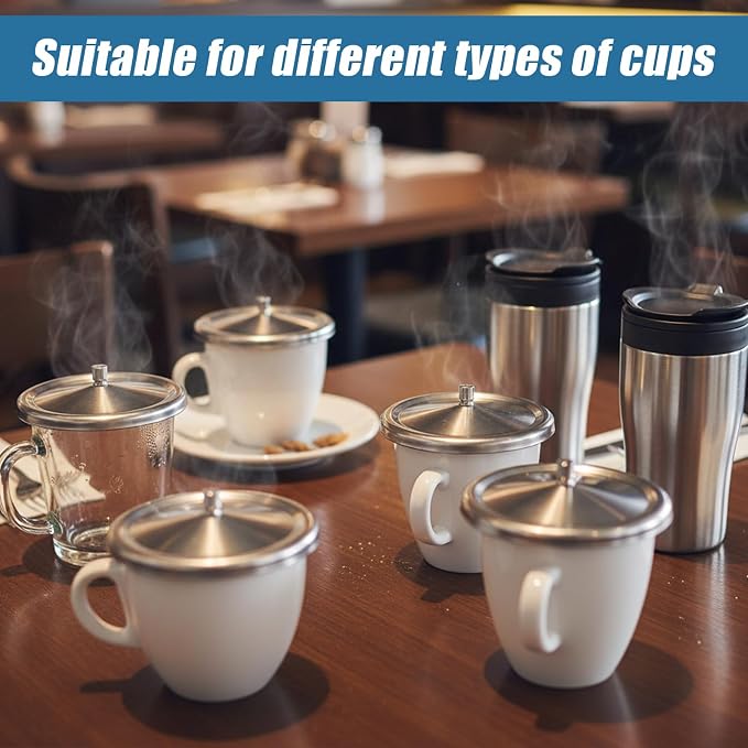 2 Pcs Stainless Steel Cup Cover, Cup Lids, Dust Cover Mug Lid, Home Round Tea - Image 2