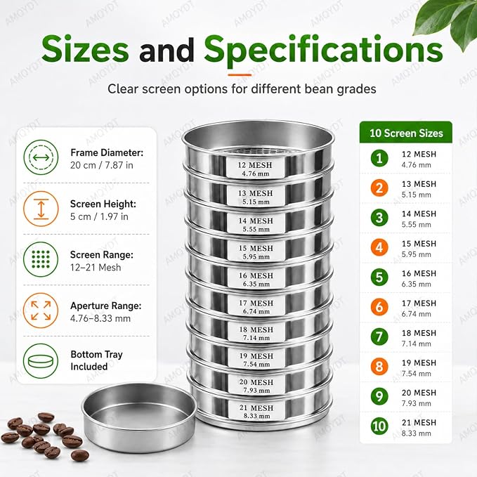 Coffee Bean Grading Sieve Set, Coffee Green Bean Stainless Steel Screen - Image 5