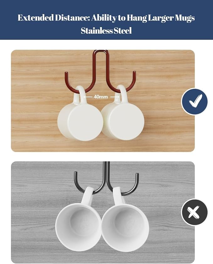 Luckinow Mug Hooks Under Cabinet 3 Pack, Coffee Cup Hooks - Image 4