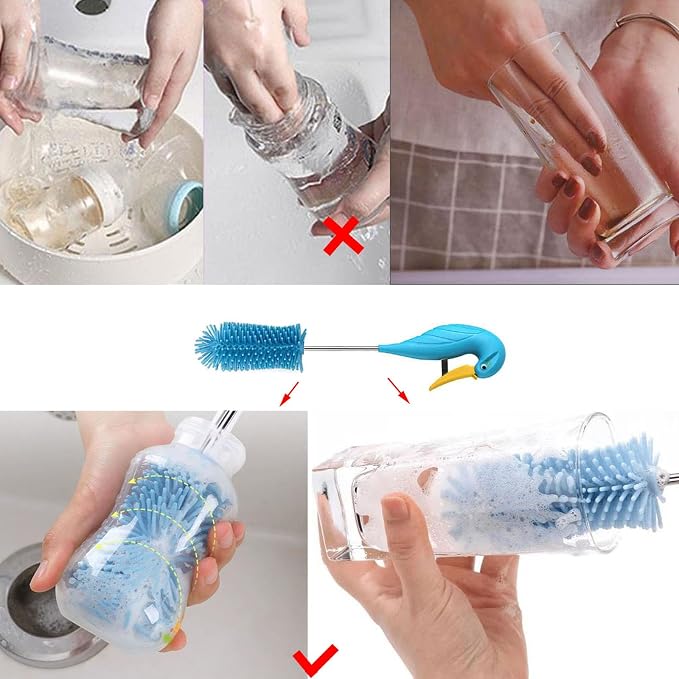 Water Bottle Cleaner Brush Semi-Automatic Silicone Bottle Brush - Image 4