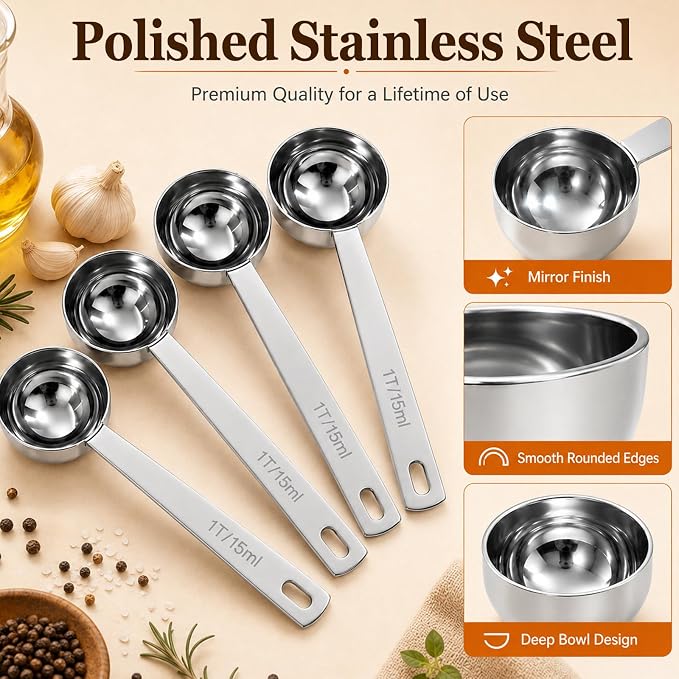 4 Pack Coffee Scoop Spoons Set, 1 Tbsp & 2 Tbsp Stainless Steel Measuring Spoons - Image 7