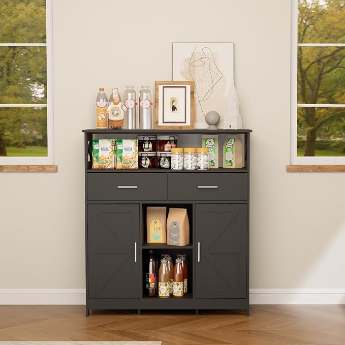 Coffee Bar Cabinet with Storage, 2 Doors and Adjustable Shelves, Freestanding - Image 5