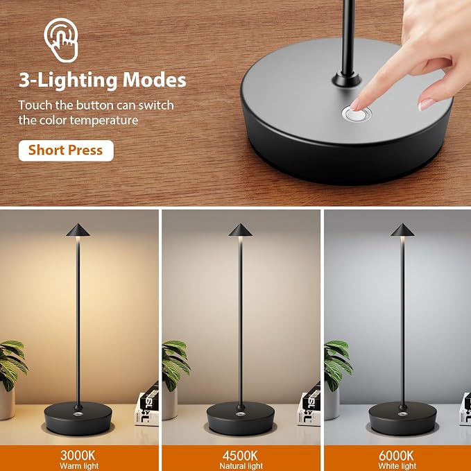 2Pack Rechargeable Cordless Table Lamp, Portable Powered LED Battery 6000mAh - Image 3