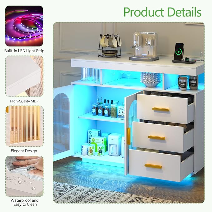 WOOVIVS LED Sideboard Buffet Cabinet - Image 7