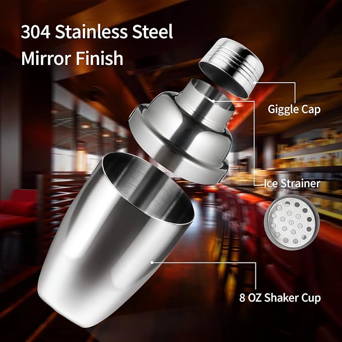 Newness Cocktail Shaker, Stainless Steel Martini Shaker, Drink Shaker Built-in - Image 2